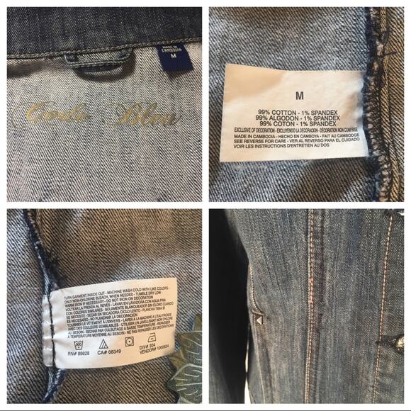 CODE BLEU | Denim Jean Jacket Embroidered Front Pockets side slit pockets Sz M - Picture 8 of 8